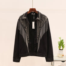 Load image into Gallery viewer, Women's Denim Jacket 2019 New Black Denim Jacket Women Coat Europe Rivet Fringe Jacket Female Denim Jacket Woman Blue Outerwear