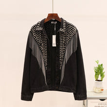 Load image into Gallery viewer, Women's Denim Jacket 2019 New Black Denim Jacket Women Coat Europe Rivet Fringe Jacket Female Denim Jacket Woman Blue Outerwear