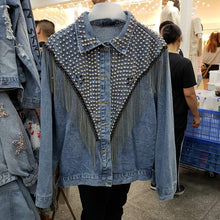 Load image into Gallery viewer, Women's Denim Jacket 2019 New Black Denim Jacket Women Coat Europe Rivet Fringe Jacket Female Denim Jacket Woman Blue Outerwear